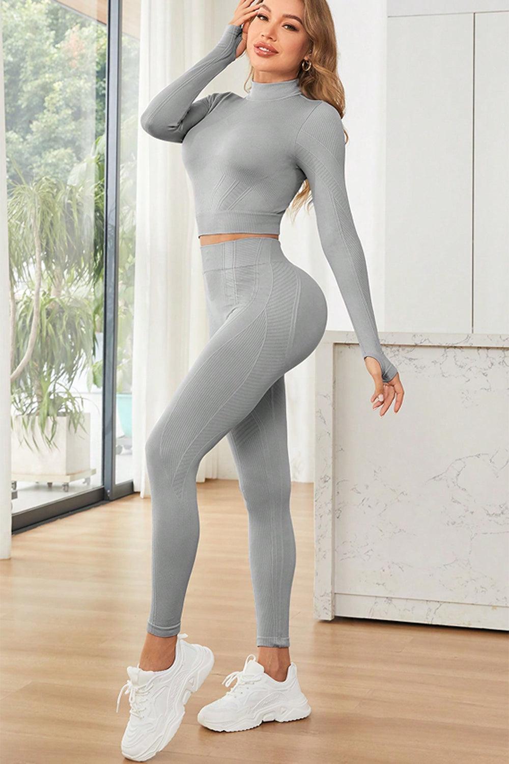 Mock Neck Long Sleeve Top and Leggings Active Set - 808Lush