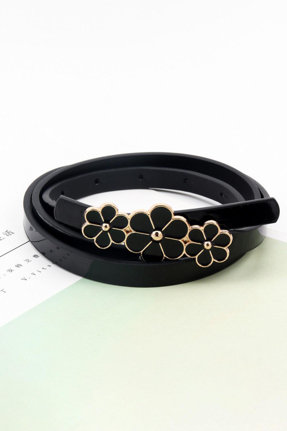 Flower Decor Skinny PU Belt - 808Lush