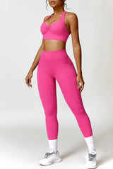 Ruched Halter Neck Bra and Pocketed Leggings Active Set - 808Lush