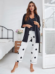 Cami, Robe, and Printed Pants Pajama Set - 808Lush