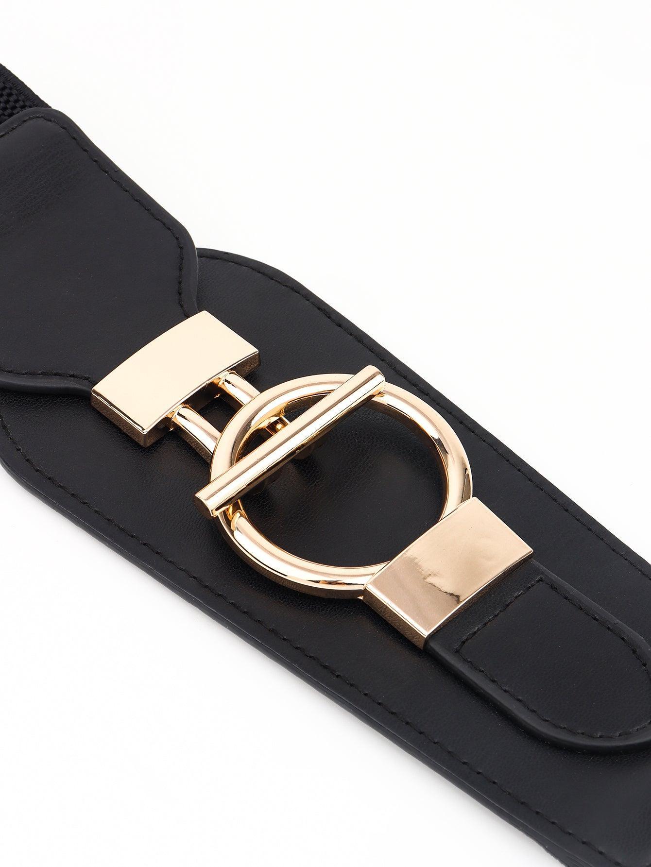 PU Elastic Wide Belt with Alloy Buckle - 808Lush