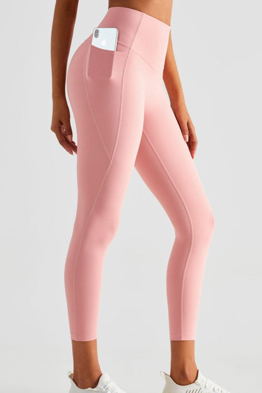 Wide Waistband Sports Leggings with Pockets - 808Lush