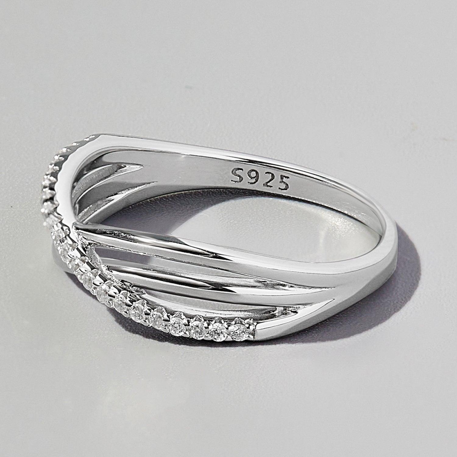 Crisscross Inlaid Zircon 925 Sterling Silver Ring - 808Lush