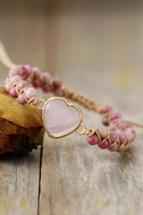 Rose Quartz Heart Beaded Bracelet - 808Lush