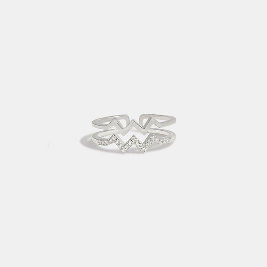 Wave Shape Inlaid Zircon Open Ring - 808Lush