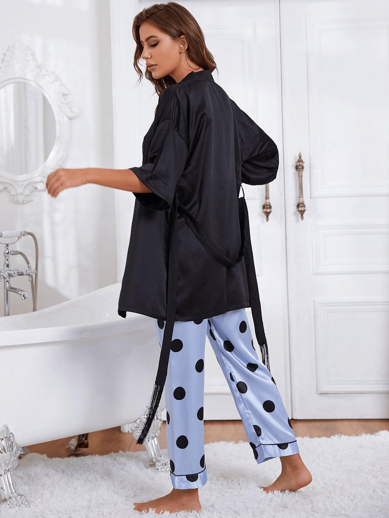 Cami, Robe, and Printed Pants Pajama Set - 808Lush