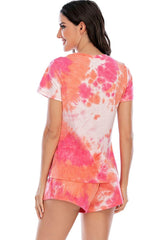 Tie-Dye Round Neck Short Sleeve Top and Shorts Lounge Set - 808Lush