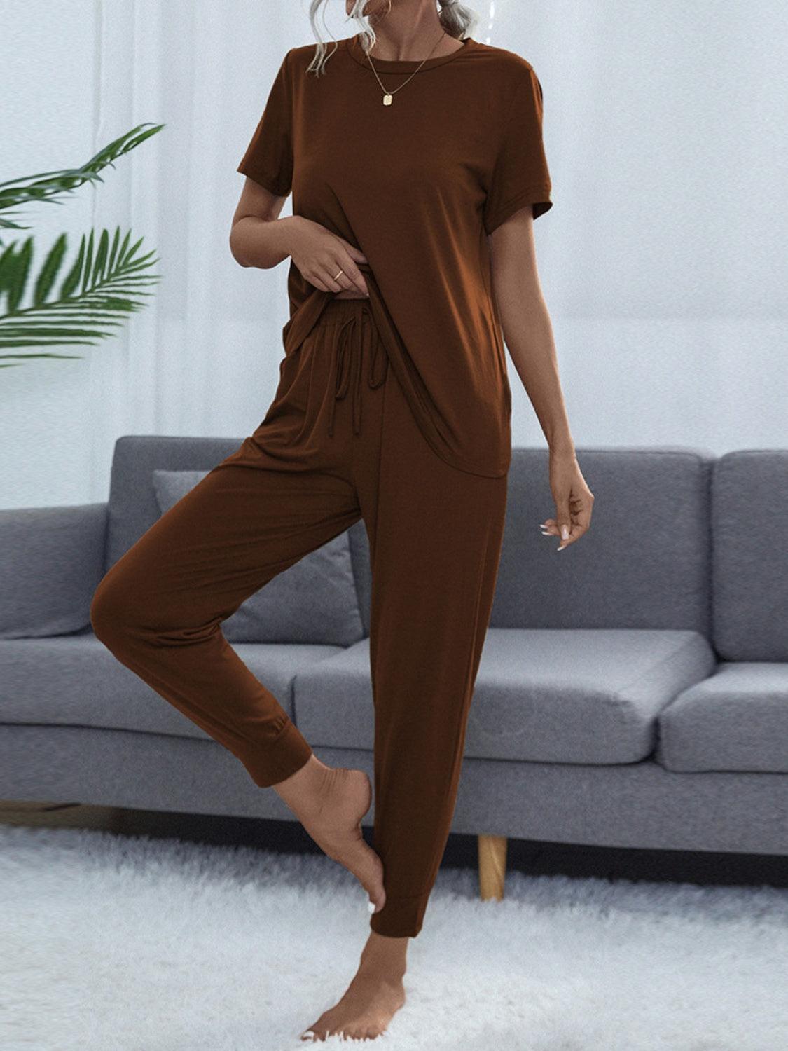 Round Neck Top and Pants Lounge Set - 808Lush