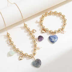 Natural Stone Gold-Plated Heart Bracelet - 808Lush