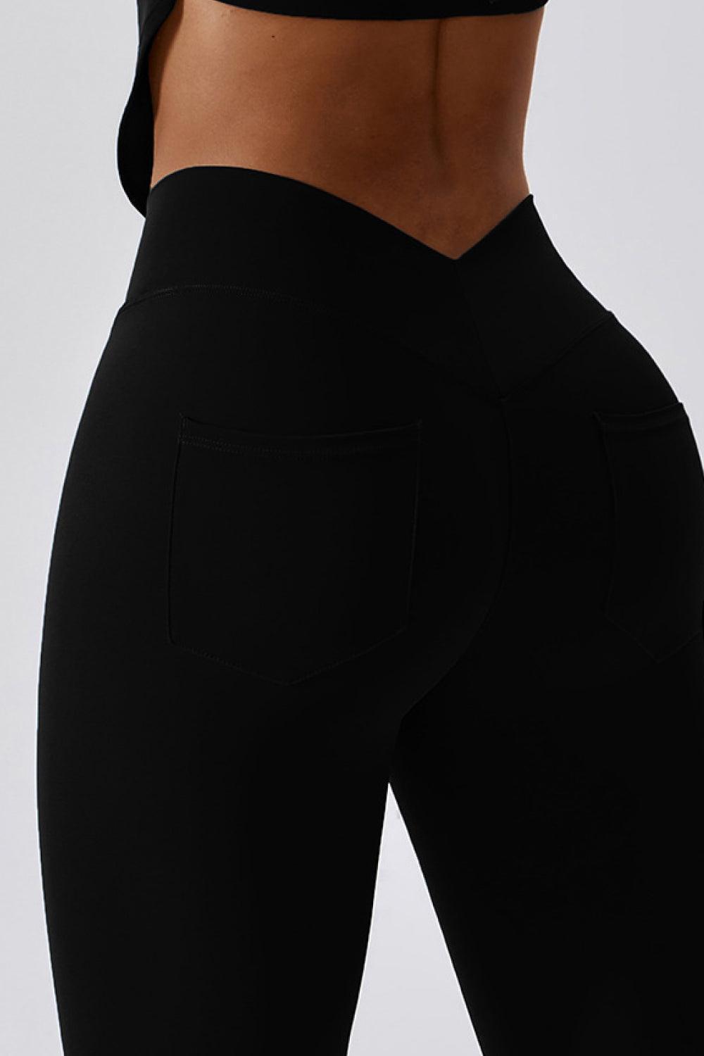 Wide Waistband Slim Fit Back Pocket Sports Leggings - 808Lush