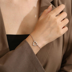 Inlaid Zircon Stainless Steel Heart Bracelet - 808Lush