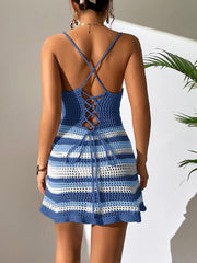 Cutout Striped Spaghetti Strap Beach Cover Up