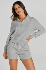 Half Button Sweatshirt and Shorts Active Set - 808Lush