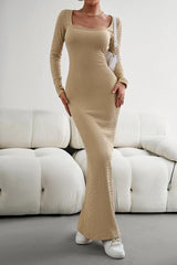 Long Sleeve Square Neck Maxi Bodycon Dress - 808Lush