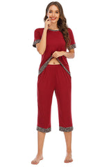 Round Neck Short Sleeve Top and Capris Pants Lounge Set - 808Lush