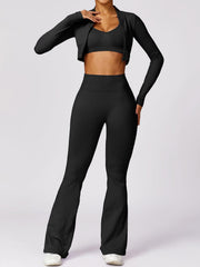 Zip Up Baseball Collar Outerwear and High Waist Pants Active Set - 808Lush