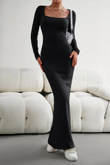 Long Sleeve Square Neck Maxi Bodycon Dress - 808Lush