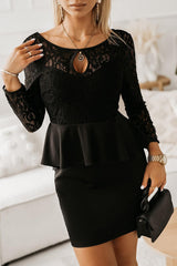 Lace Detail Long Sleeve Mini Dress - 808Lush