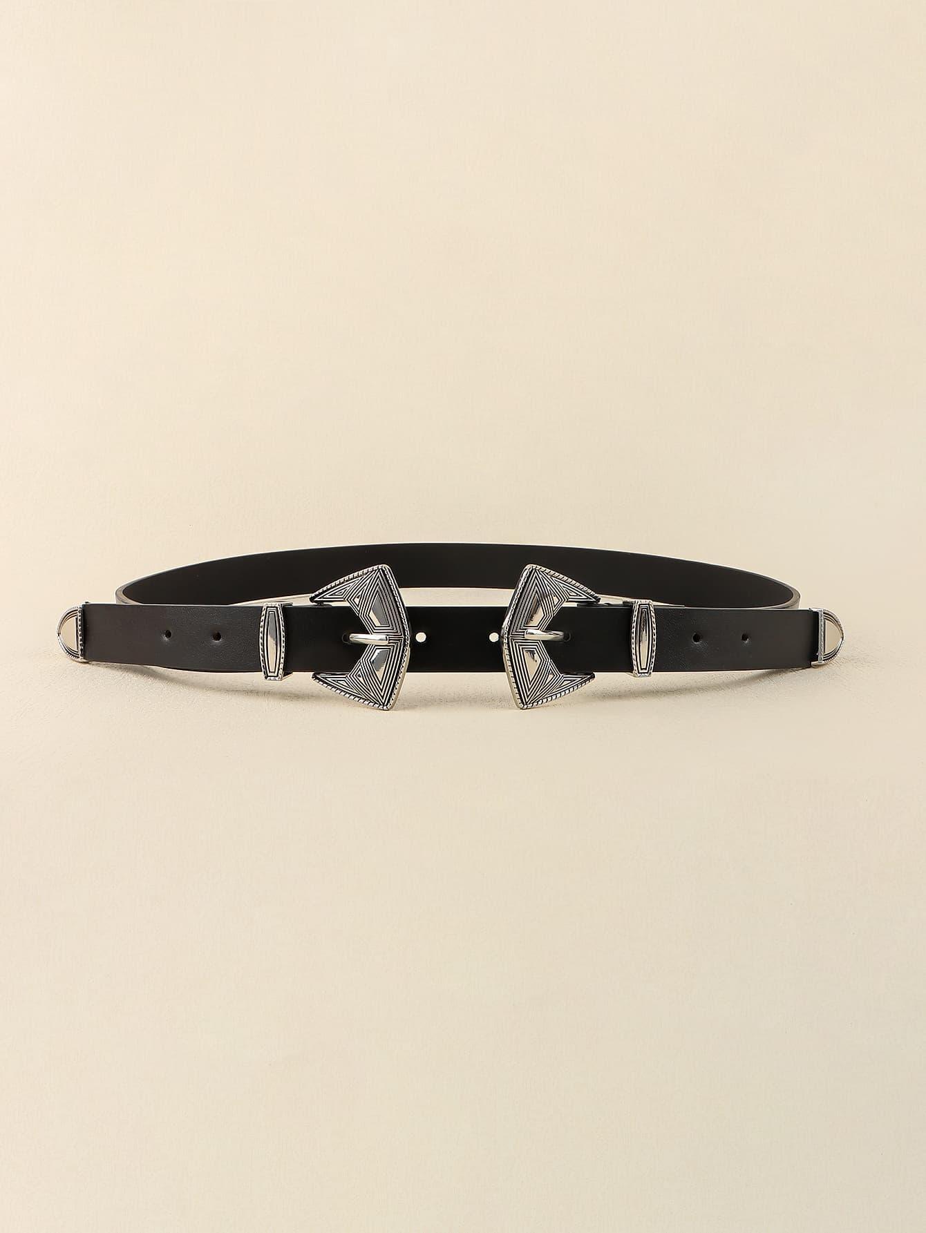 Double Buckle PU Leather Belt - 808Lush