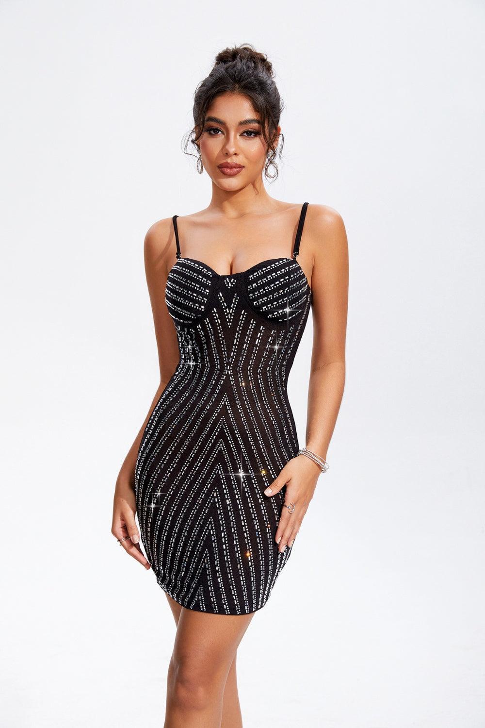 Rhinestone Sweetheart Neck Cami Dress - 808Lush