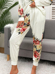 Printed Round Neck Top and Pants Lounge Set - 808Lush