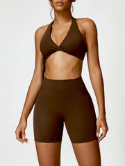 Twisted Halter Neck Bra and Shorts Active Set - 808Lush