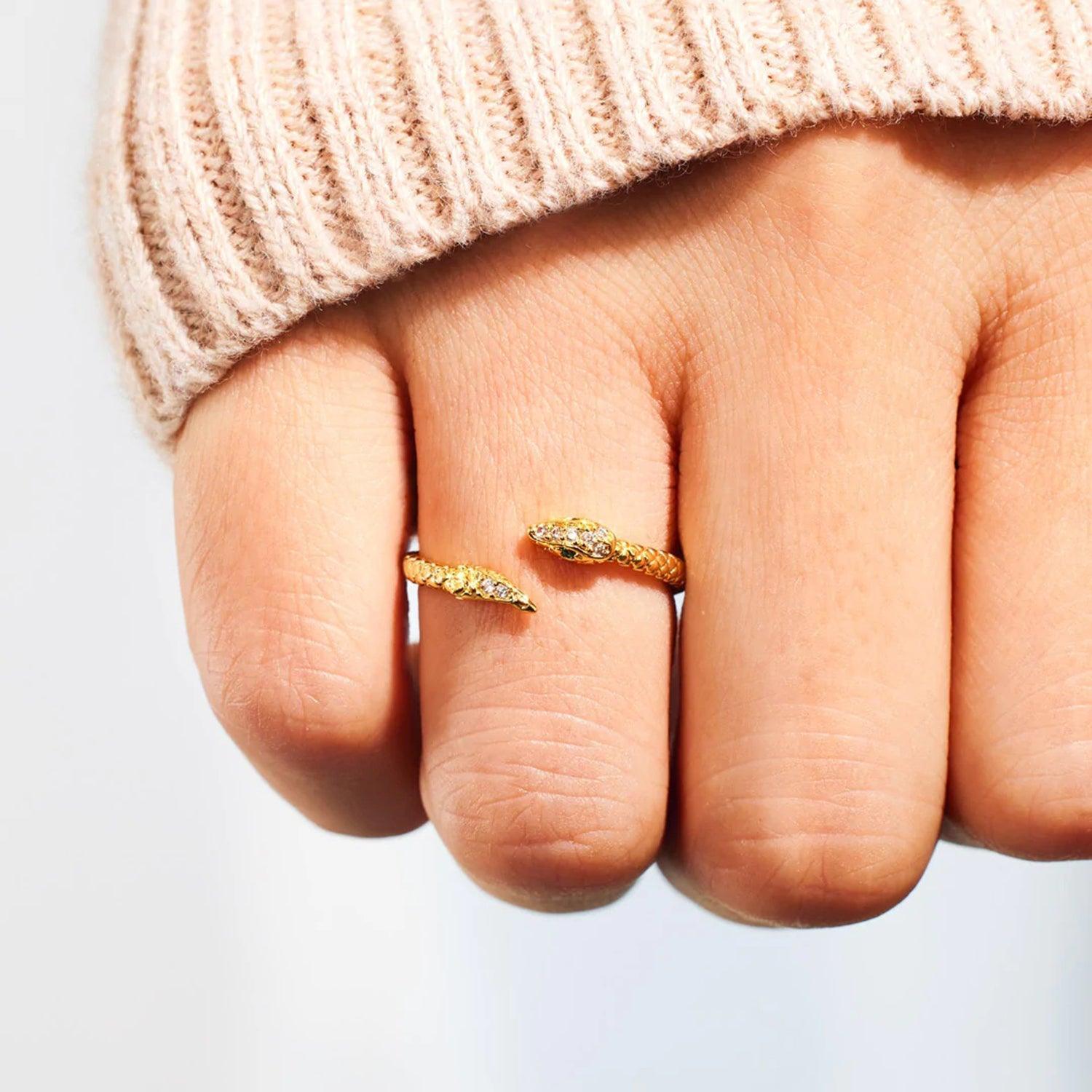 Snake Shape 18K Gold-Plated Bypass Ring - 808Lush