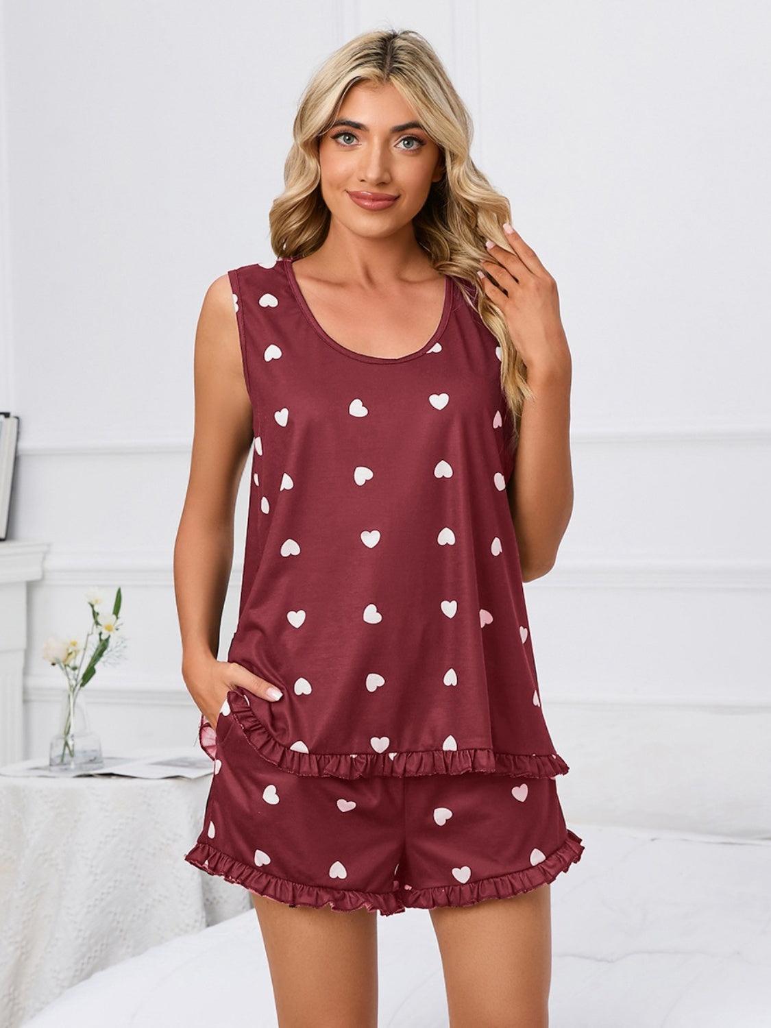 Heart Scoop Neck Tank and Shorts Lounge Set - 808Lush