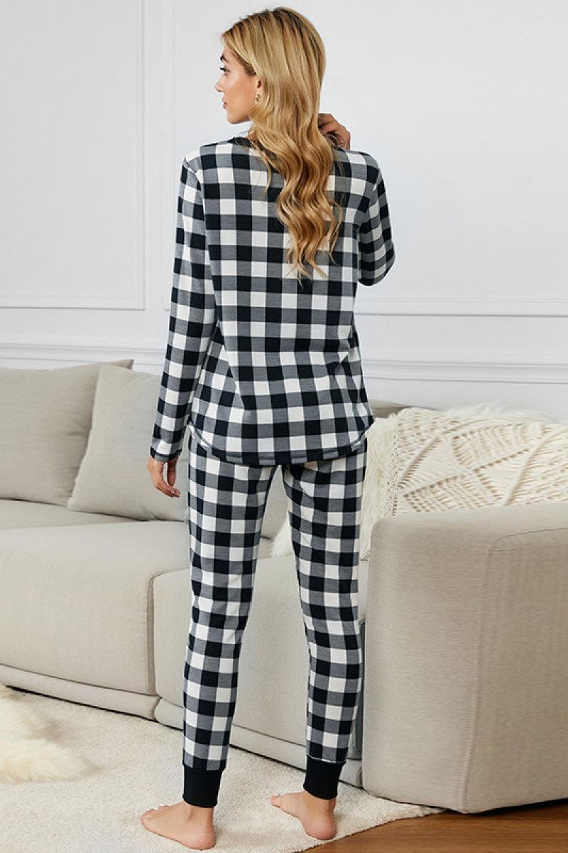 Plaid Tee & Pants Pajama Set - 808Lush