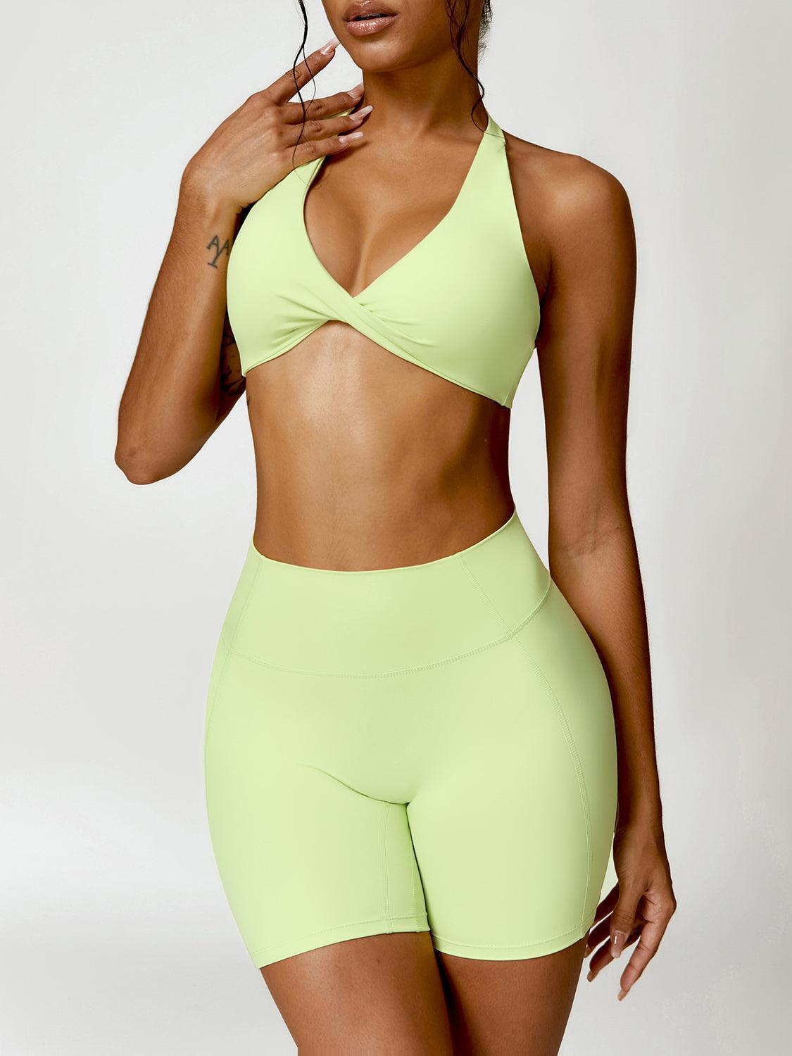 Twisted Halter Neck Bra and Shorts Active Set - 808Lush