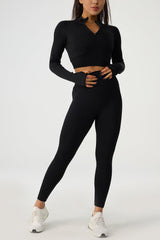 Quarter Zip Raglan Sleeve Top and High Waist Leggings Active Set - 808Lush