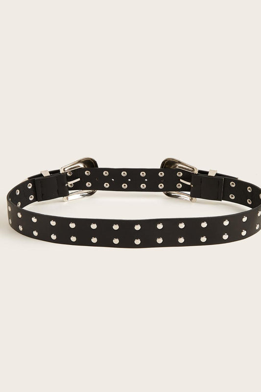 Double Row Studded PU Leather Belt - 808Lush