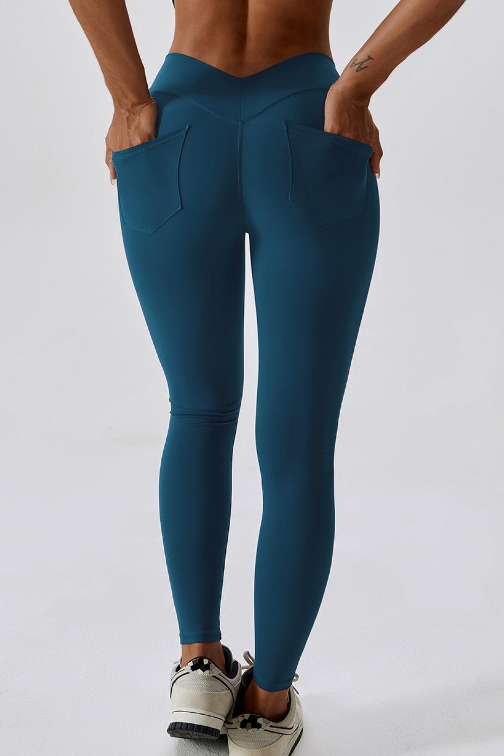 Wide Waistband Slim Fit Back Pocket Sports Leggings - 808Lush