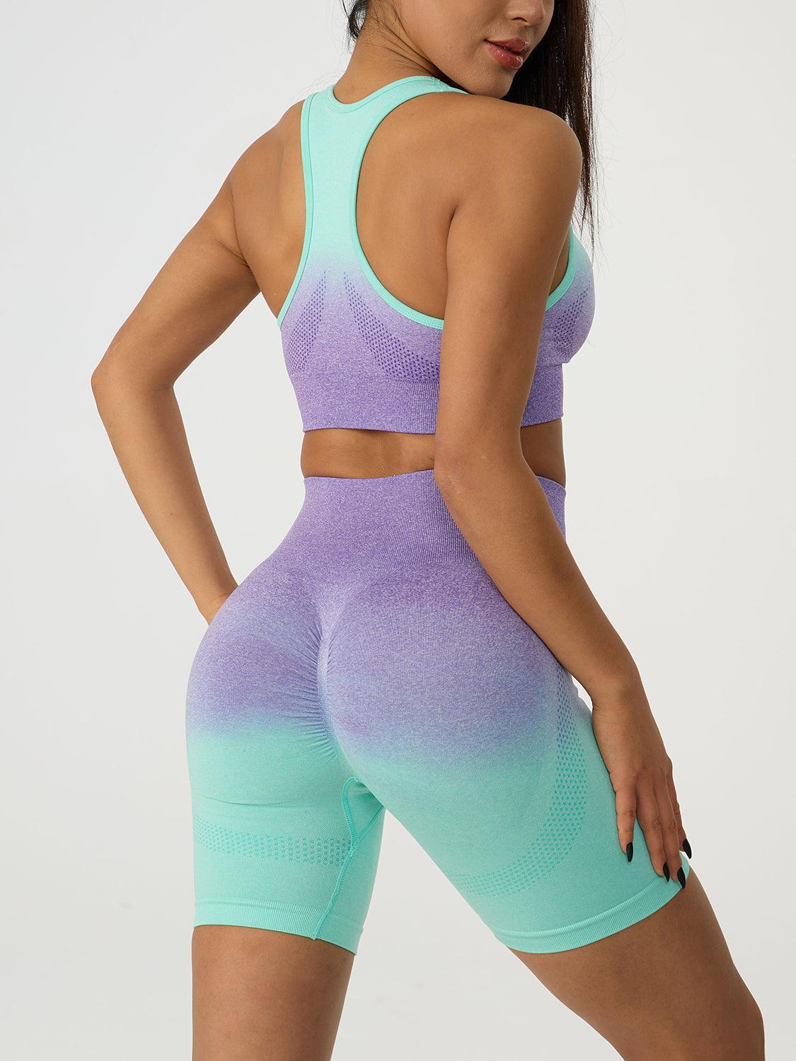 Gradient Scoop Neck Tank and High Waist Shorts Active Set - 808Lush