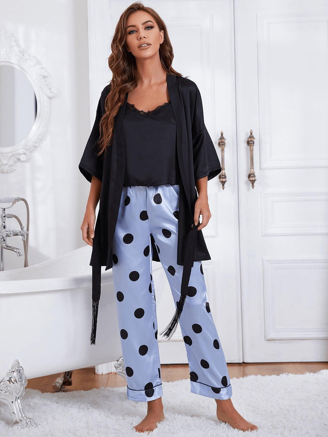 Cami, Robe, and Printed Pants Pajama Set - 808Lush