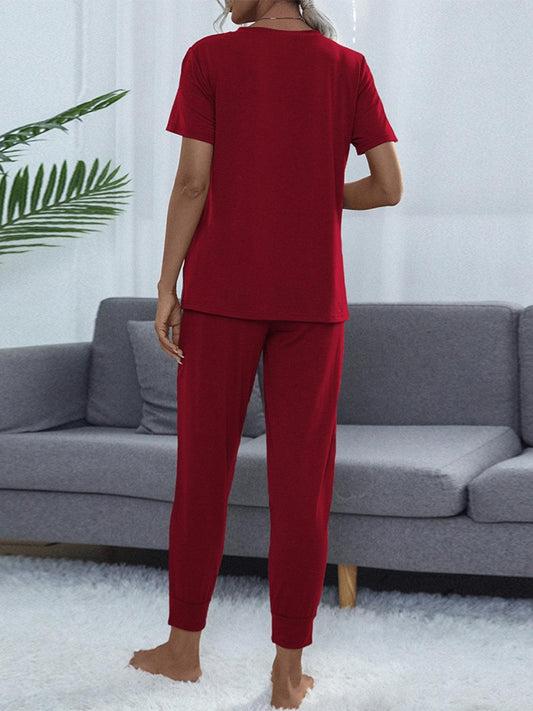 Round Neck Top and Pants Lounge Set - 808Lush