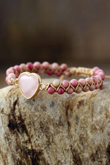 Rose Quartz Heart Beaded Bracelet - 808Lush