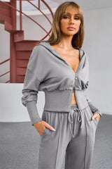 Dropped Shoulder Hoodie and Drawstring Pants Active Set - 808Lush