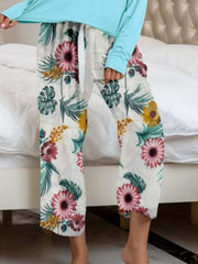 Round Neck Top and Printed Pants Lounge Set - 808Lush