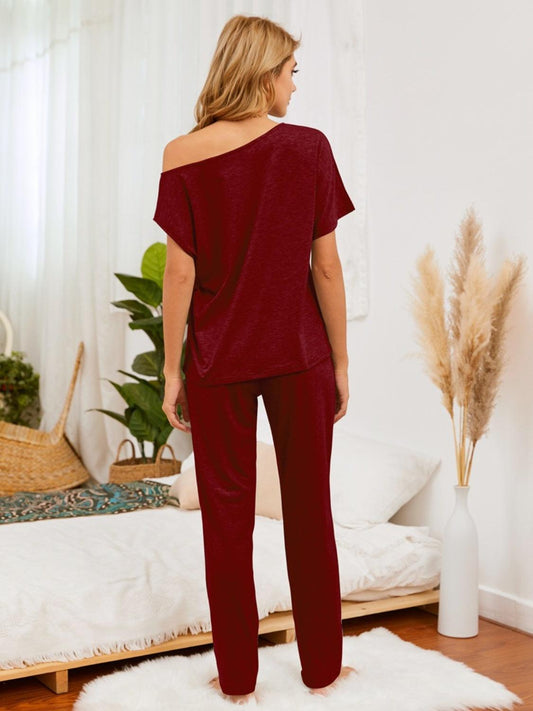 Boat Neck Top and Pants Lounge Set - 808Lush