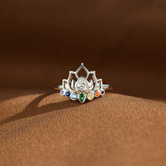 925 Sterling Silver Inlaid Zircon Lotus Shape Ring - 808Lush