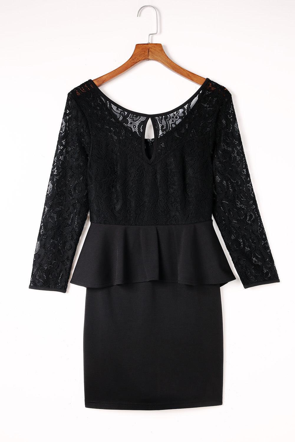 Lace Detail Long Sleeve Mini Dress - 808Lush