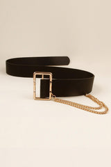 PU Leather Wide Belt with Chain - 808Lush