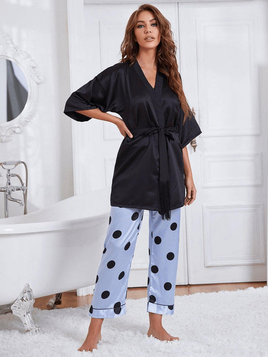 Cami, Robe, and Printed Pants Pajama Set - 808Lush