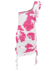 Ruffled Tie-Dye Single Shoulder Mini Dress - 808Lush