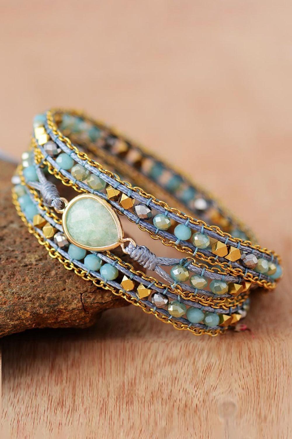 Handmade Teardrop Shape Triple Layer Beaded Bracelet - 808Lush