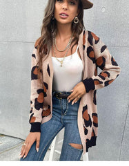 women's leopard print cardigan knitted sweater coat