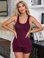 Scoop Neck Wide Strap Tank and Shorts Lounge Set - 808Lush