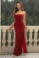 Sequin Backless Split Maxi Dress - 808Lush