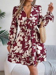 Tied Ruffled Printed Long Sleeve Dress - 808Lush